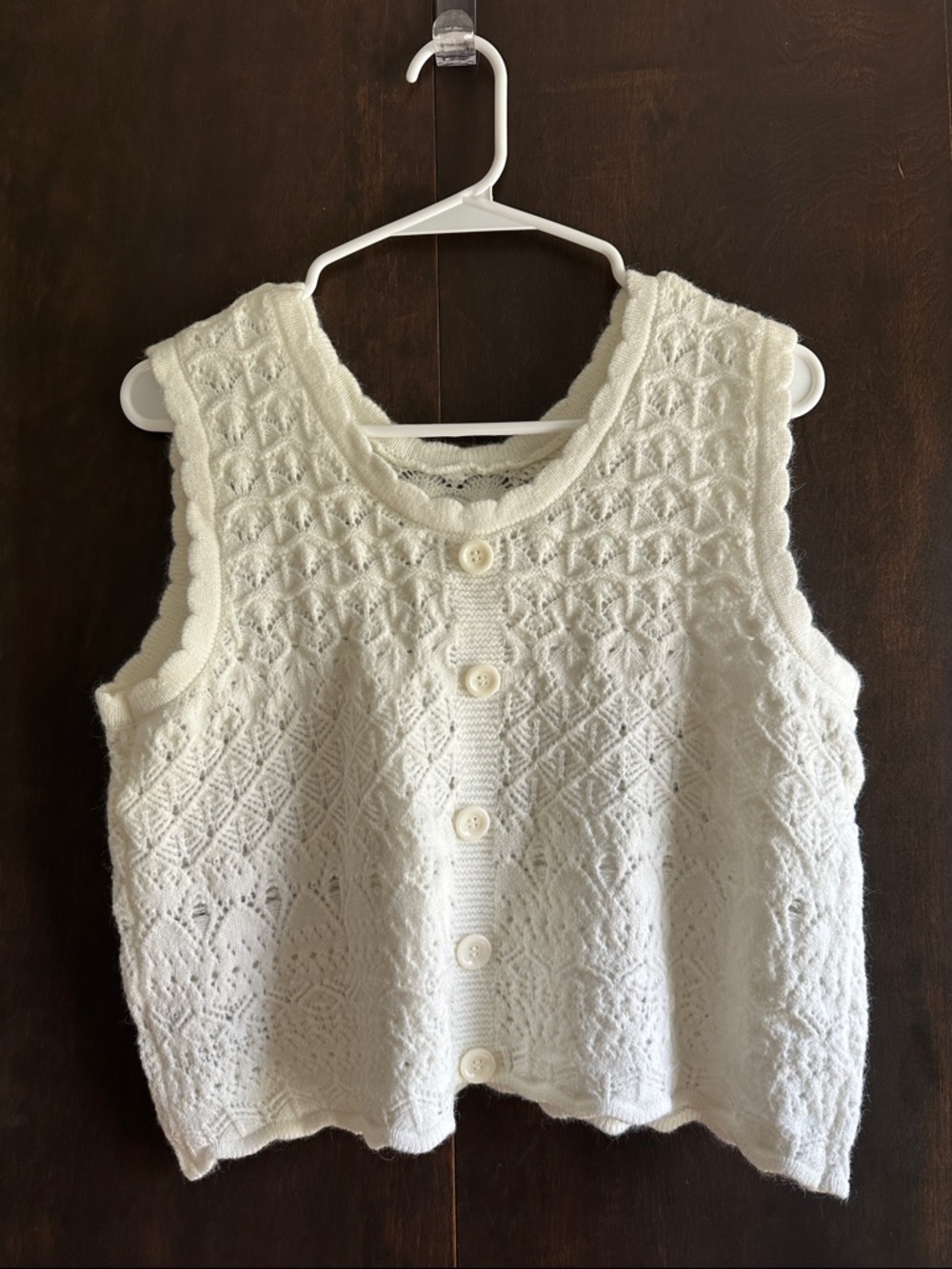 Cream Knit Sleeveless Button-Front Vest